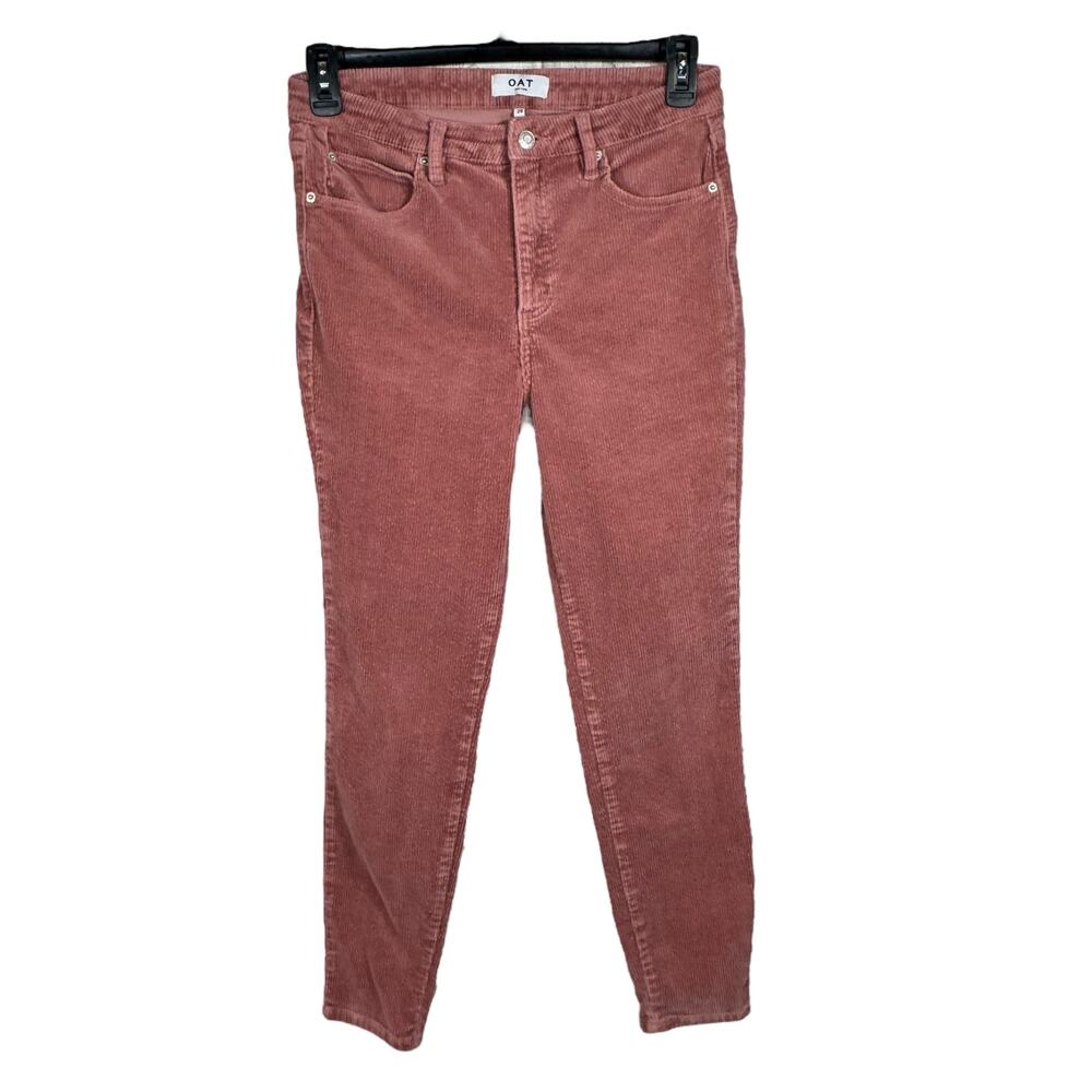 OAT New York SZ 29 Corduroy High-Rise Skinny Pants Stretch Pockets Zip-Fly Pink